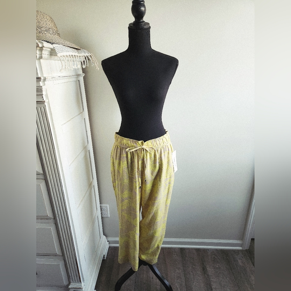 NWT CALVIN KLEIN TROPICAL LINEN BLEND PANTS WITH POCKETS